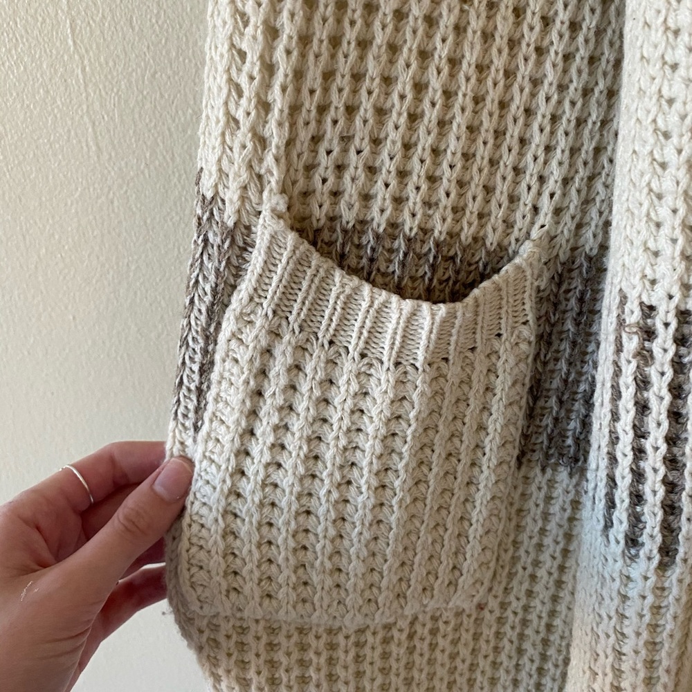 Beige Striped Oversized Cardigan - Picture 3 of 5